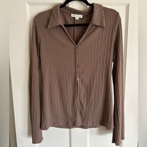HYFVE Ribbed Button Down Brown Shirt